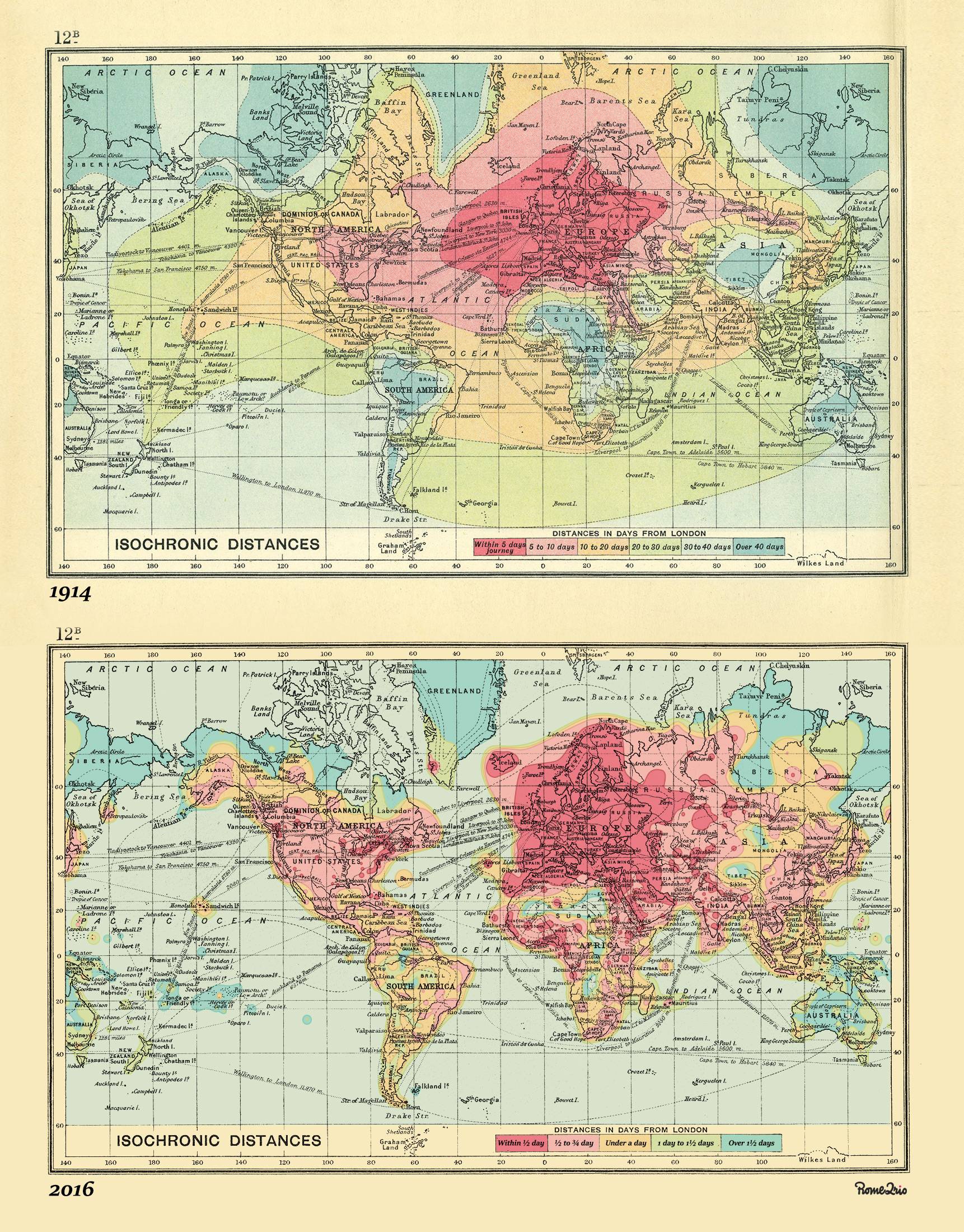 Map How Long It Took To Travel From London To The Rest Of The World In 1914 With A 16 Update Chris Blattman
