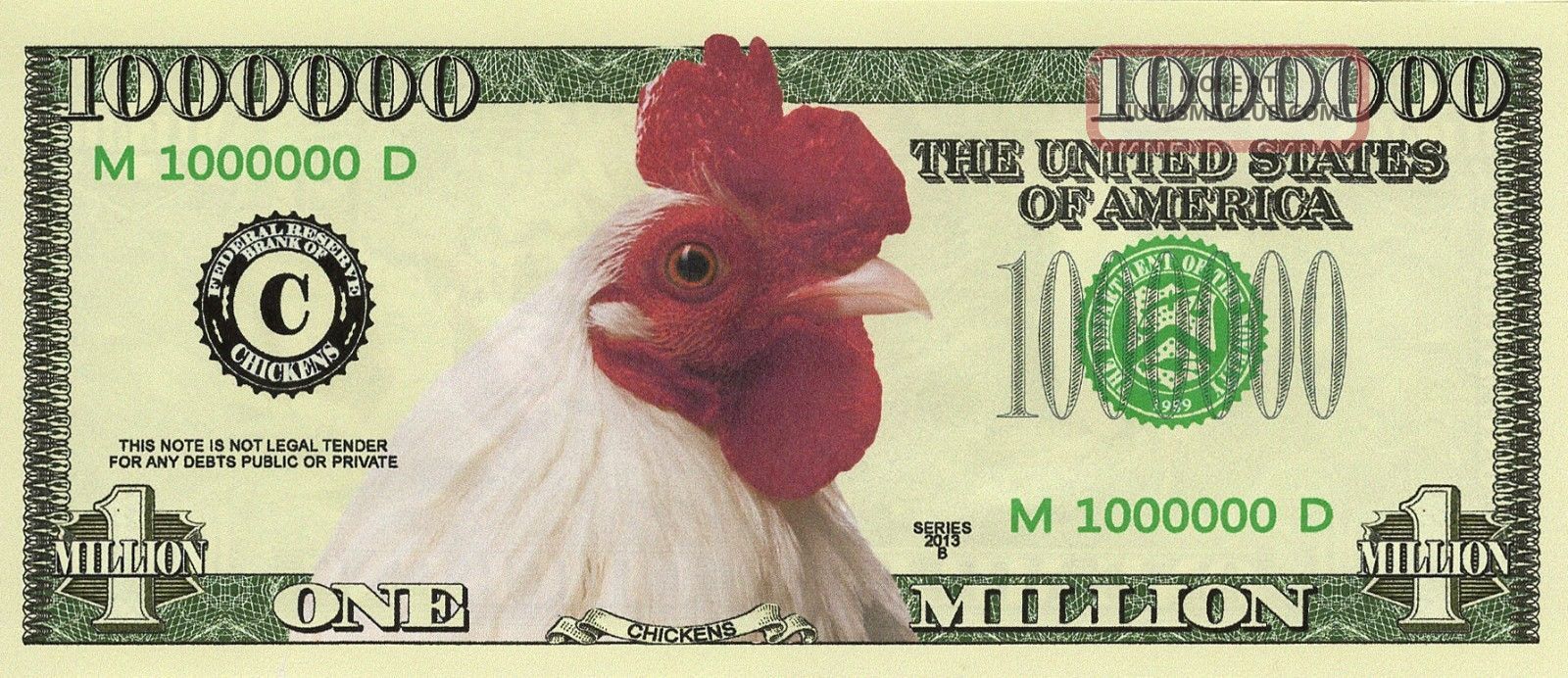 Lot of 100 BILLS Rooster Million Dollar Bill 2017 Year of the Rooster